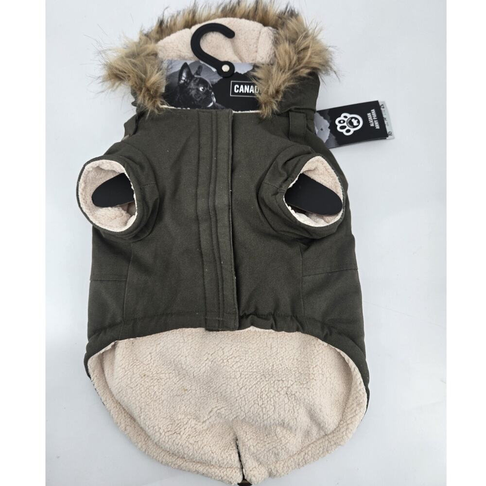 Canada Pooch Faux Fur Trim Sherpa Alaska Parka Army Green Dog Jacket Sz 16 NEW